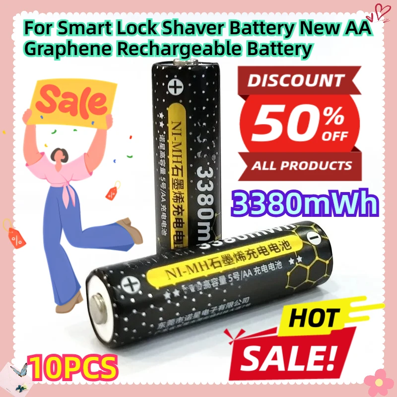 

10PCS 1.2V 3380mWh For Smart Lock Shaver Battery New AA Graphene Rechargeable Battery