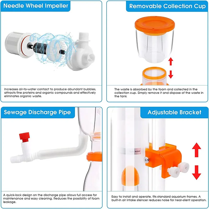 Imagem -04 - Mini Micro Skimmer Proteína para Tanque de Água do Mar Nitrificador Pequeno para Aquário Estrela do Mar Vermelha Dc-sq Series Dc20 v 70 l a 140l