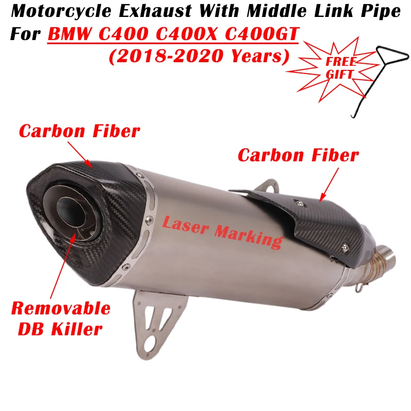 For BMW C400 C400X C400GT 2018 2019 2020 Motorcycle Escape Modified System Carbon Fiber Muffler Stainless Steel Middle Link Pipe