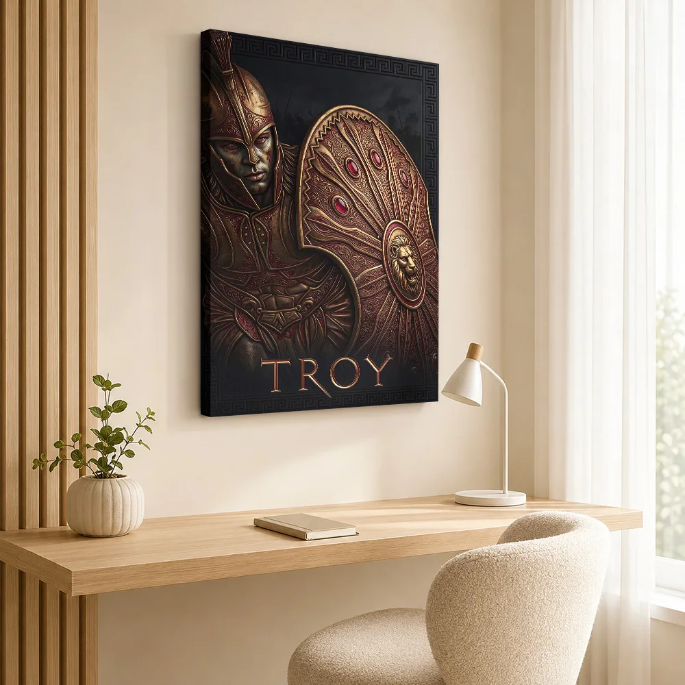 Achilles Warrior Troy Movie Framed Canvas Print Poster Custom Photo Vintage Movie Wall Art for Living Room Decor Ready to Hang