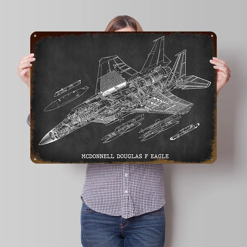 MCDONNELL DOUGLAS F EAGLE Metal Poster Customized Wall Art Retro Vintage Tinplate Signs for Luxury Decoration Gaming Desk Decor