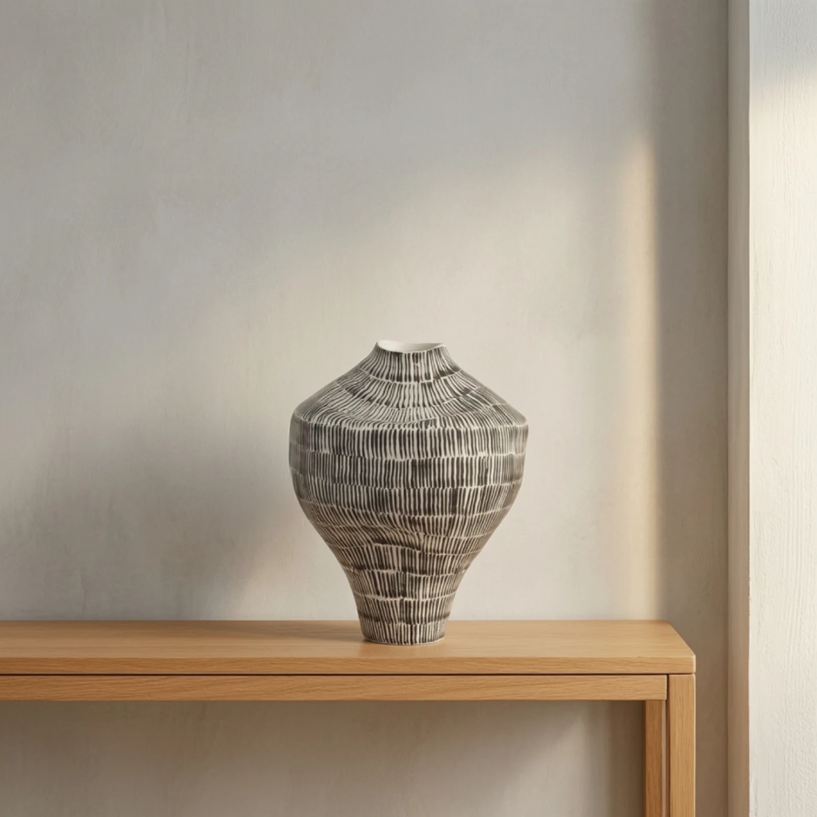 Ceramic Floor Vase Hand-Painted Vase with Textured Surface Handmade Artisanal for Interior Designers, Living Room, Entryway