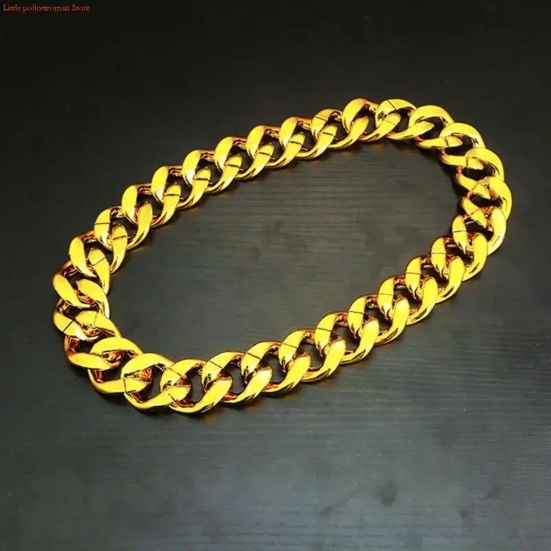 F92D Big Chunky Necklace Rapper Fake Gold Chain 90s Hip Hop Gold Plastic Necklace