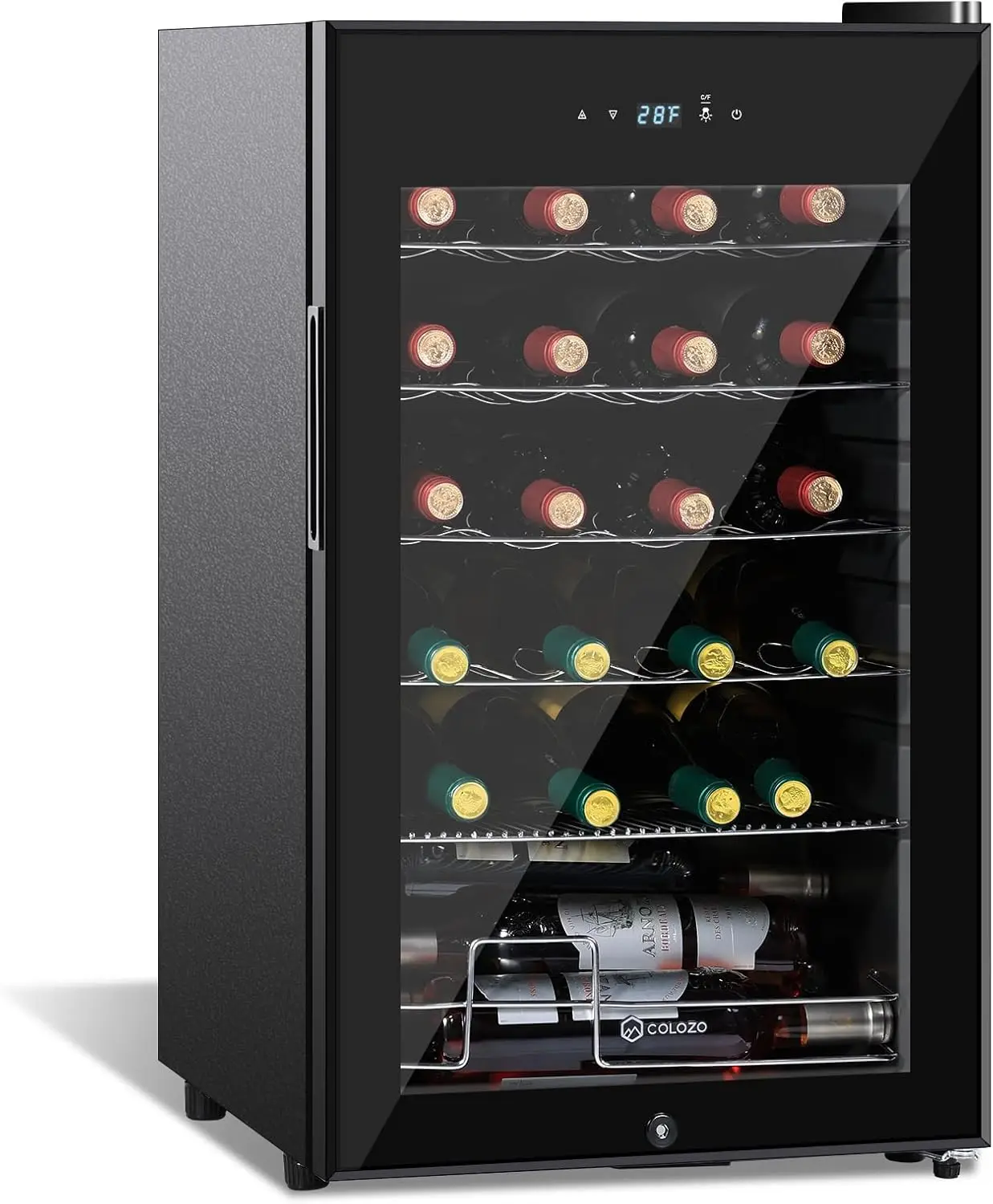 Wine Cooler Refrigerators Freestanding Under Counter Compact Bar Beverage Fridge 24 Bottle Countertop Double-Layer Tempered Glas