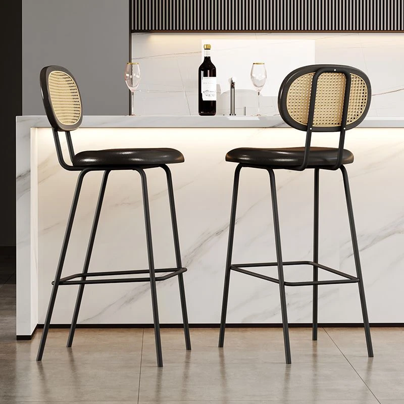 

Design Back Kitchen Bar Stools Minimalist Modern High Dining Bar Stools Counter Nordic Rattan Sillas De Comedor Home Furniture