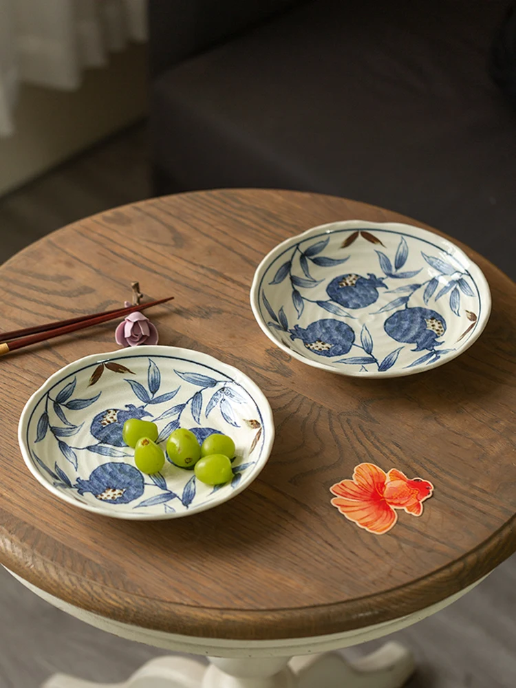 

Vintage Ceramic Blue Dye Fruit Dishs Household Salad Dumpling Breakfast Plates Simple Japanese Restaurant Noodles Plates