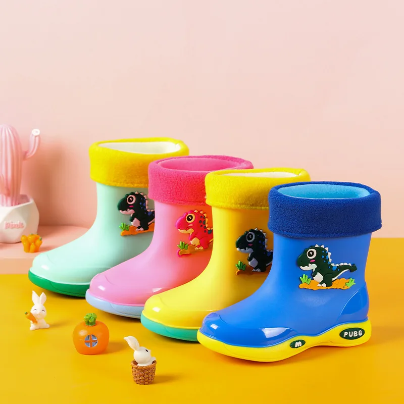 Four Seasons Kids Dinosaur Cartoon Mid-Calf Rain Boots Children Non-slip Waterproof Rubber Shoes Boys Girls Outdoor Garden Shoes