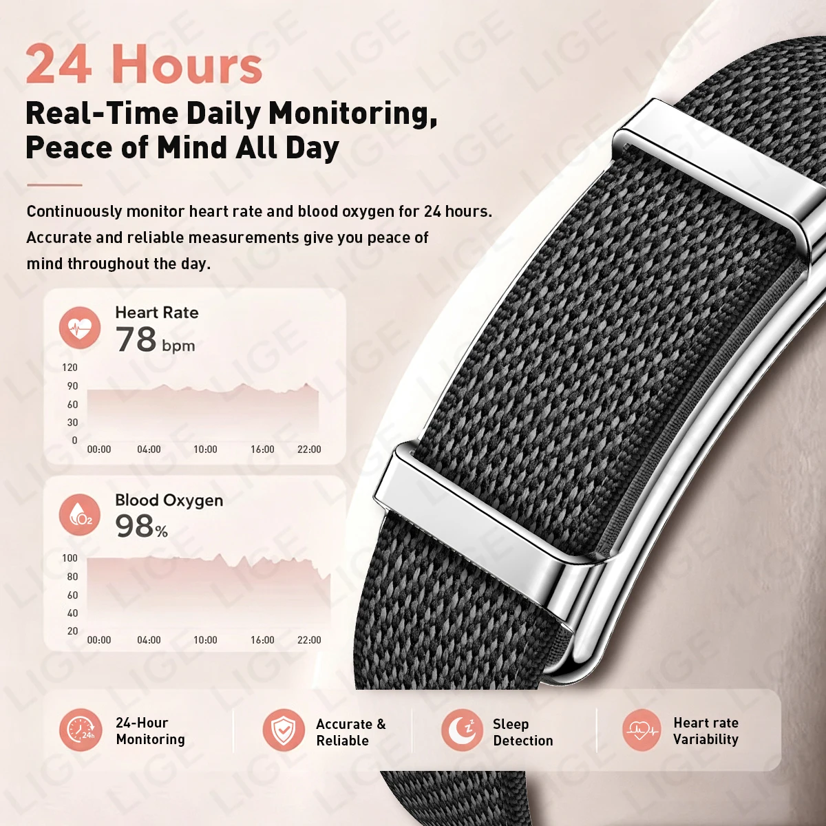 LIGE Smart Bracelet Women Smartwatch Ladies Gift Men Heart Rate Blood Oxygen Waterproof Sport SmartBand Watch For Android IOS