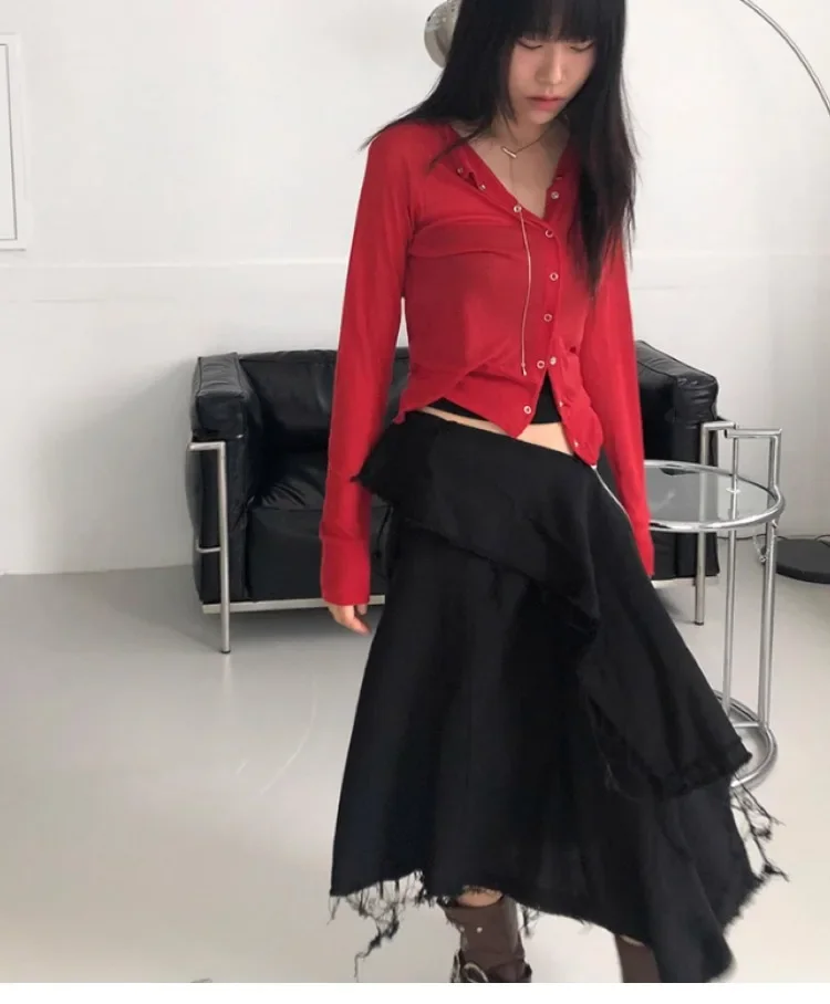 Harajuku Vintage Gonna Casual Per Le Donne Inizio Autunno Irregolare di Media Lunghezza Gonne da Donna Subculturale Y2k Nuovi Vestiti Maxi Lungo