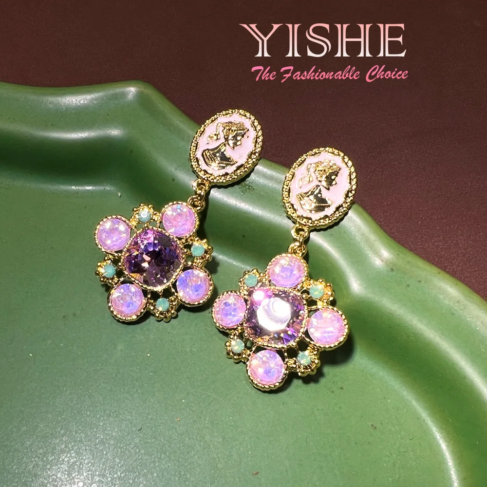 French Cameo dazzling fancy diamond flower earrings vintage new Chinese niche design high-end spring and summer earrings