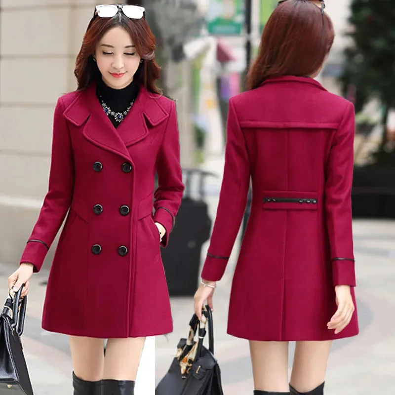 Women's Wool Blend Trench Coat, Warm Long Jacket, Cashmere Outerwear, Female Fit, Lapel, Woolen Overcoat, Casual, Autumn, Winter