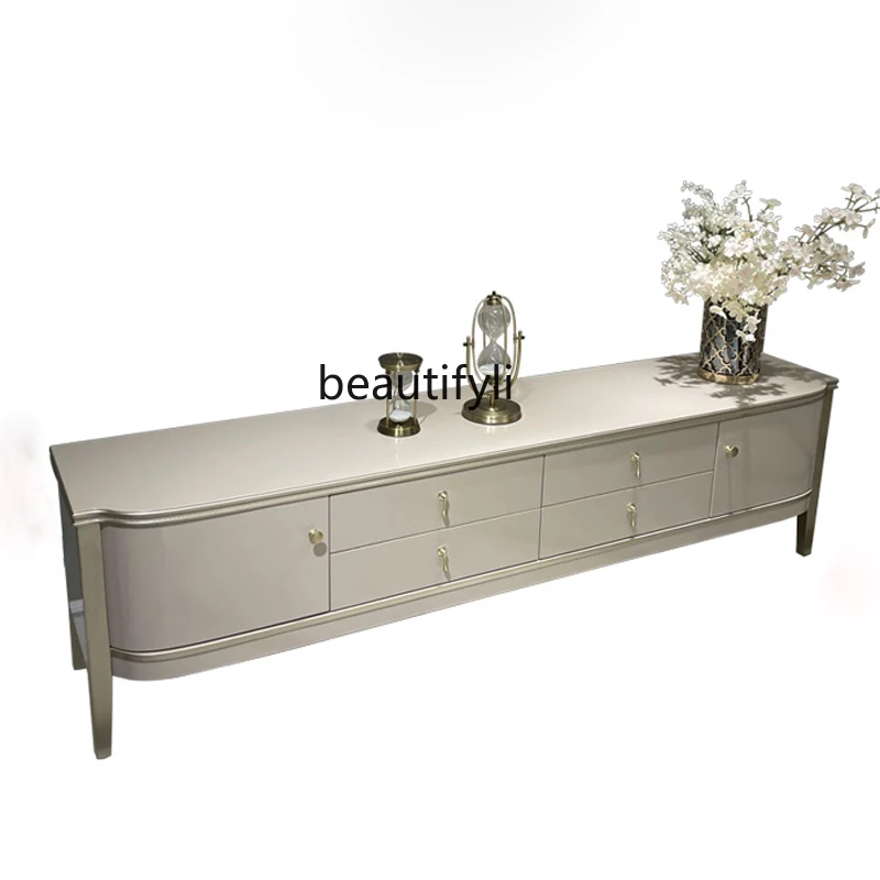 

American Light Luxury Solid Wood TV Cabinet Living Room Modern & Minimalism High-Grade Gray Small Apartment