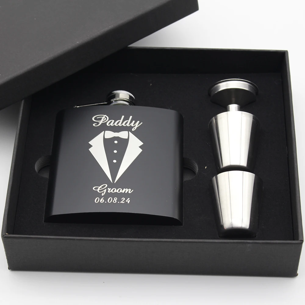 Fiaschetta personalizzata in acciaio inossidabile da 6 once con confezione regalo regalo personalizzato Groomsmen Best Man Groom Gift bomboniera Logo personalizzato