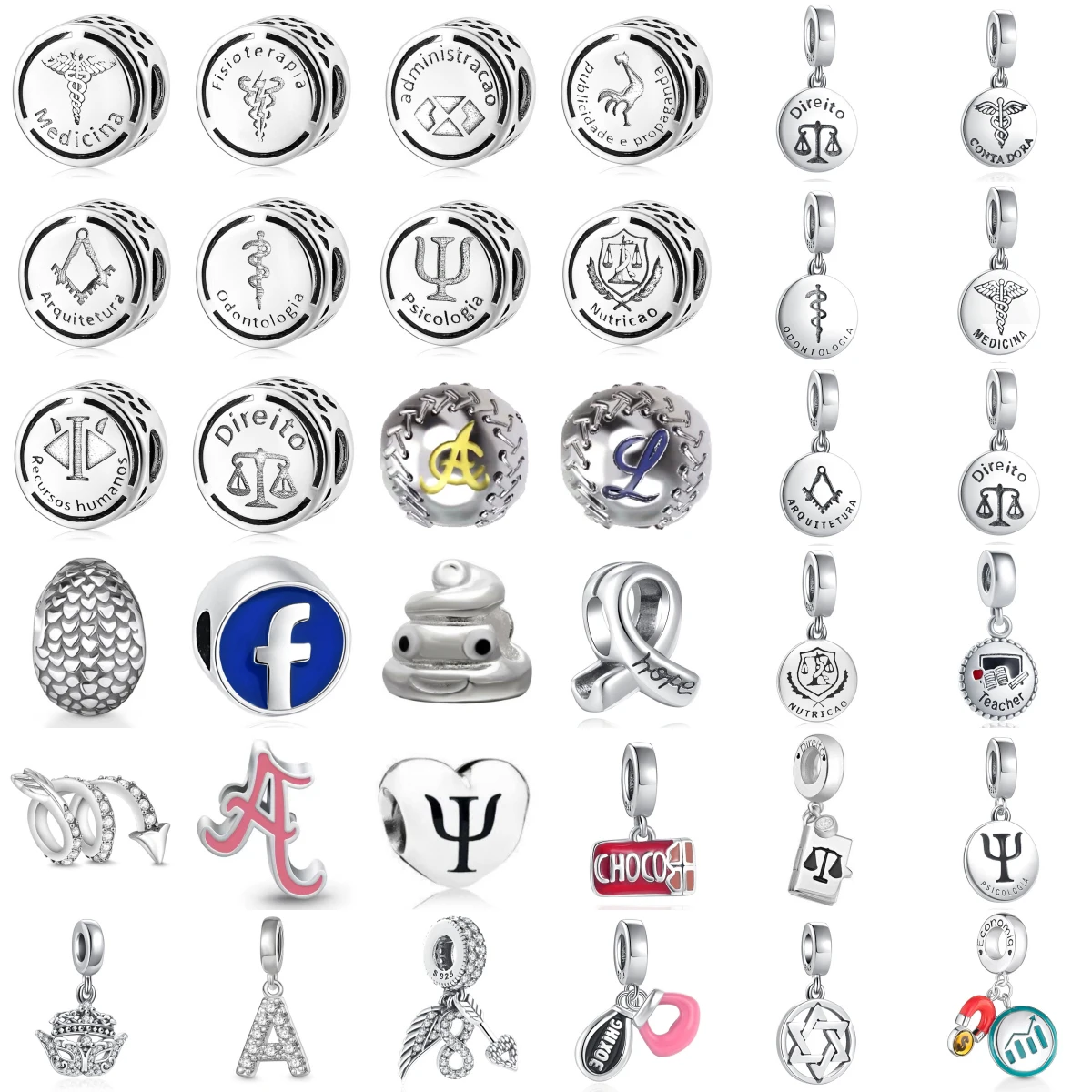 

New 925 Sterling Silver Charm Fit Original Bracelet Accessories Women Jewelry Mask Letter Magnet Occupation Teacher Arrow