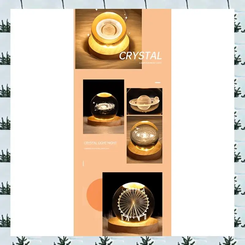 

ABLG Crystal Ball Night Light With Base LED Table Lamp Lighted Stars Galaxy USB Power Warm Night Light For Kid