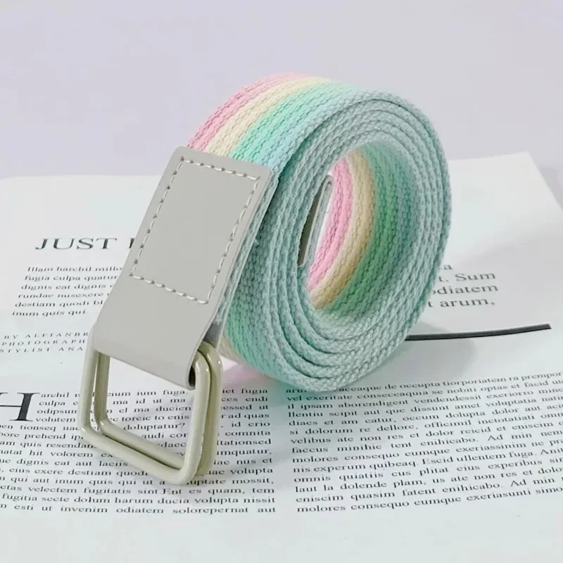 

Colorful Stripe Canvas Belts for Woman 110cm No-hole Durable Canvas Casual Belt Woman's Jeans Belts