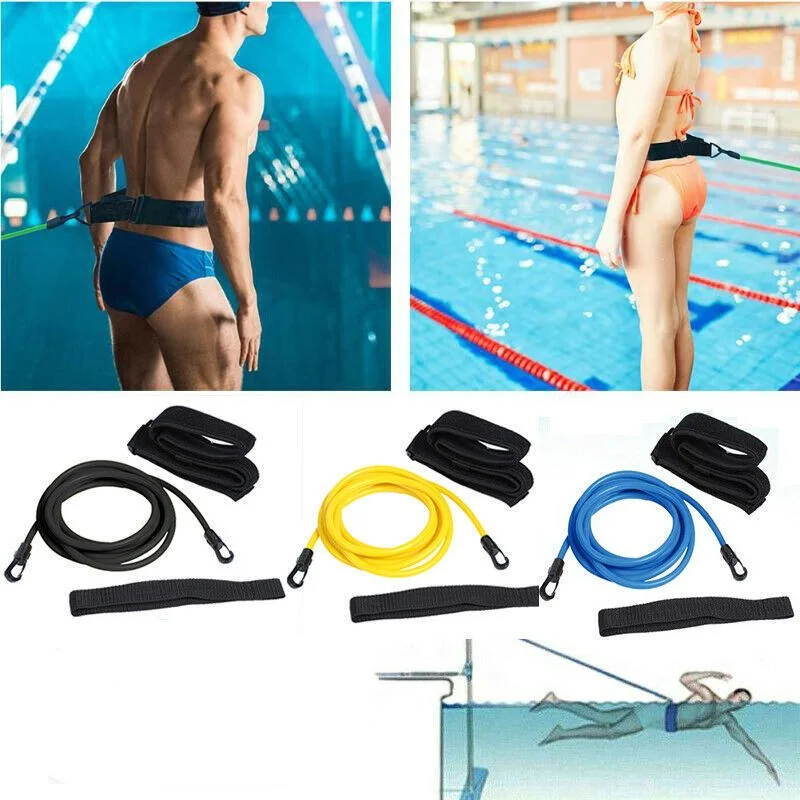 Cinturón elástico de resistencia ajustable para Entrenamiento de natación, cuerda de seguridad para ejercitar en la piscina, tubos de látex, 4m