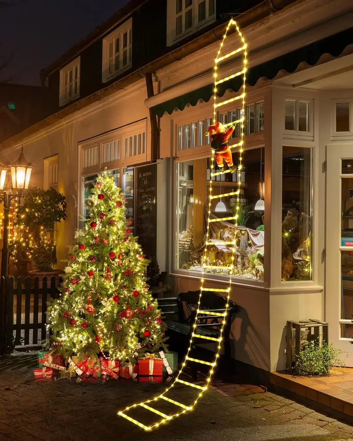

Christmas Decorations LED Ladder Lights with Climbing Santa Claus, 10ft Outdoor Christmas Decorative Lights - 8 Modes Xmas
