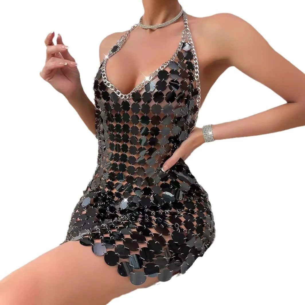 

2023 Backless Sexy Street Hanging Neck Bead Dress LBZ20163