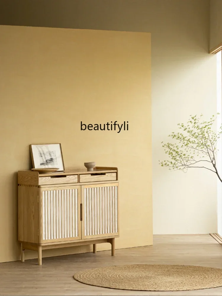 

07Serviceable Chest Japanese Household Entrance Cabinet Modern Minimalist Solid Wood Storage Side Cabinet