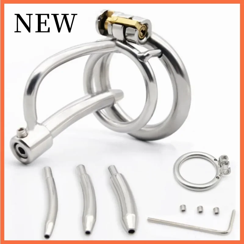 2023 New Stainless Steel Male Chastity Lock Penis Ring Bondage BDSM Chastity Devices With Urethral Catheter Penis Lock Sex Toys