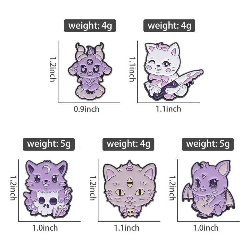Cute magical animal enamel pin Purple bat cat goat style brooch Bag hat lapel decorative badge Halloween gift. Jewelry wholesale