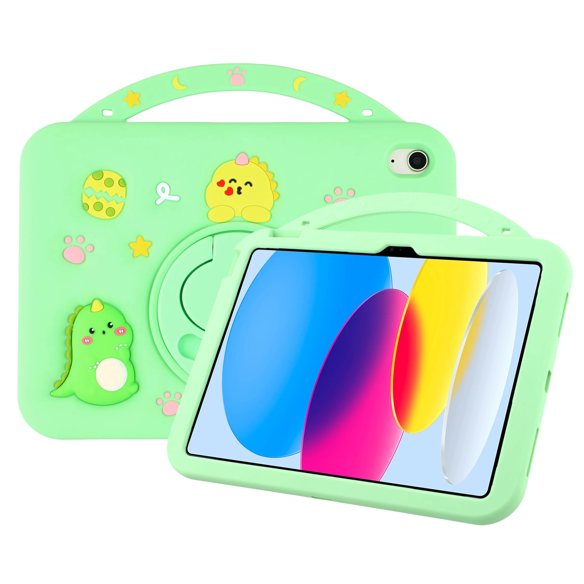 

For iPad (2025) / iPad 10.9 (2022) Silicone Case Rotating Kickstand Hand Grip Cute Tablet Cover