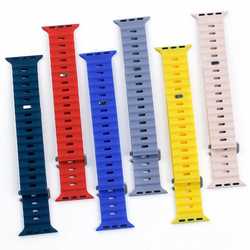 Sport Band For Apple Watch Ultra 49mm 44mm 40mm 38mm 42mm SE 6 5 4 3 Silicone Ocean Bracelet iWatch Series 8 7 45mm 41mm Strap