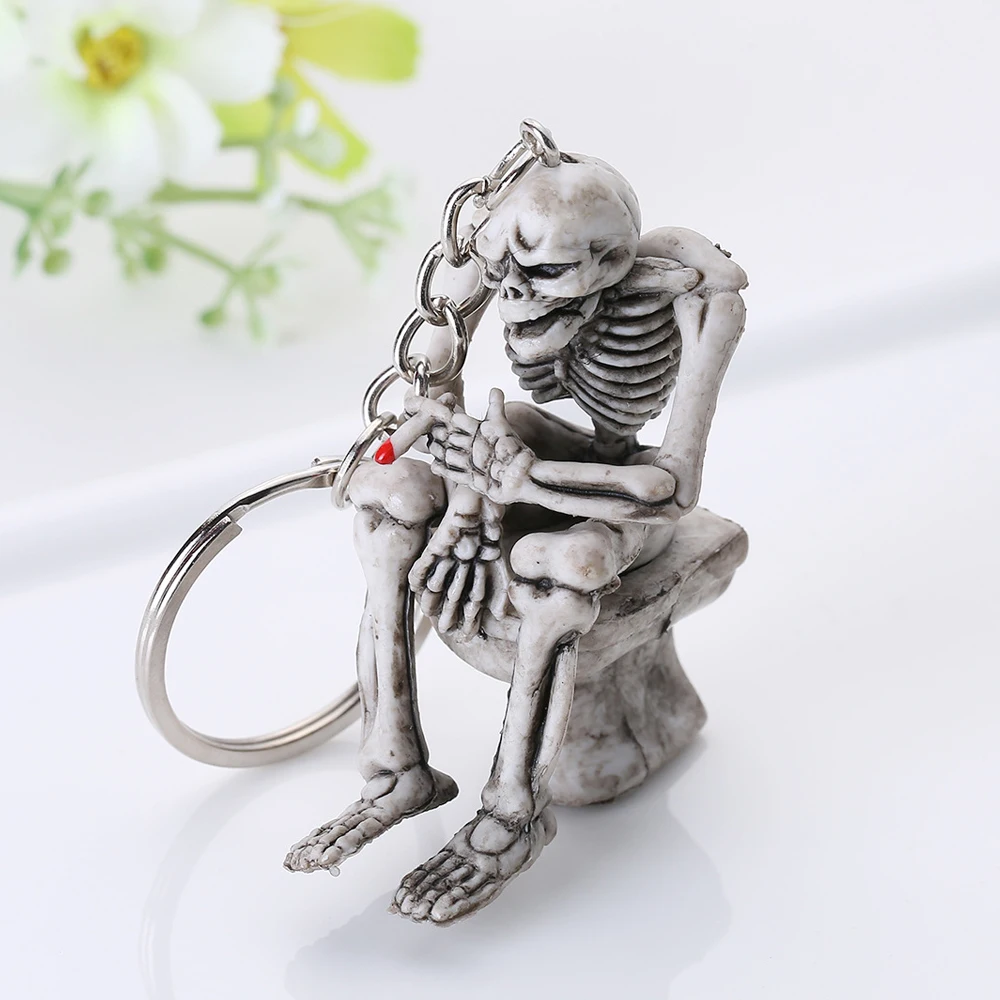 1Pc Punk Style Skull Toilet Keychain Mobile Phones Wallet Accessories Creative Unisex Mini Bones Frame Car Key Rings