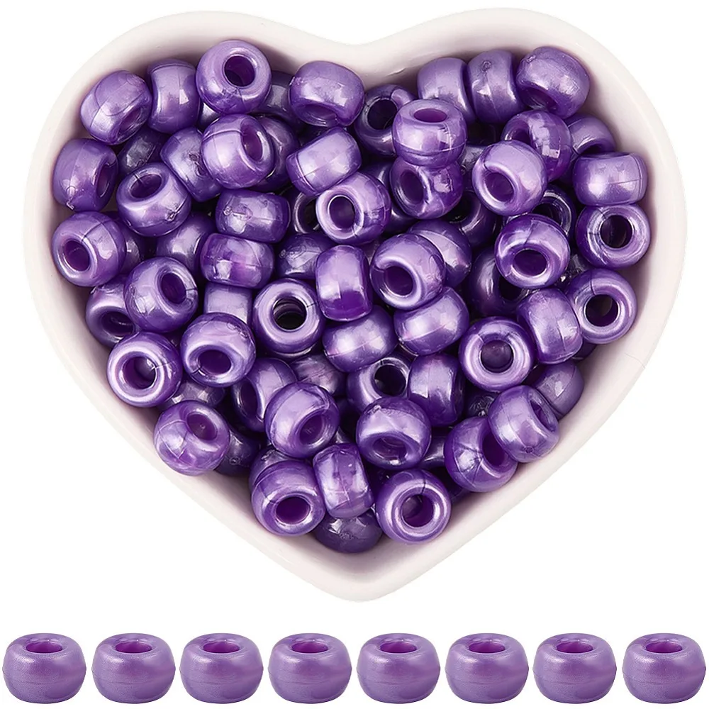 800Pcs Plastic Pearlized Beads Barrel Purple 9x6mm Hole: 3.8mm