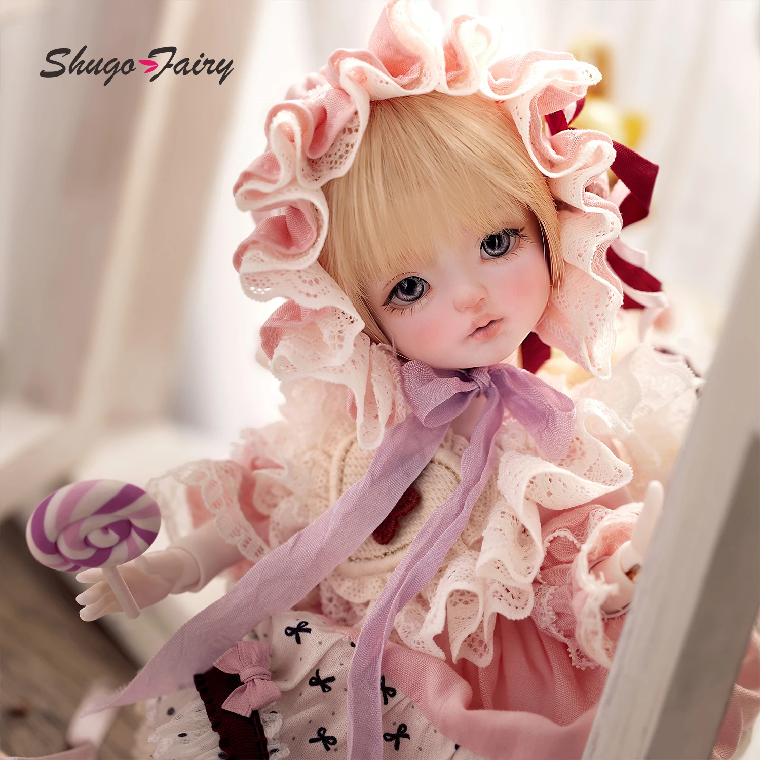 Bjd Doll 1/6 Thea Fullset Kawaii Antique Doll Anime Toy Baby Face Sculpt Pink Clothes Lolita Outfit ShugaFairy Resin Figure