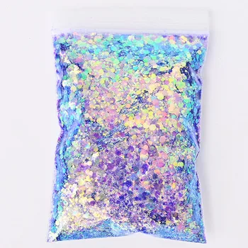 50 g/sac holographique mixte hexagone forme gros ongles paillettes paillettes scintillantes flocons tranches manucure corps/oeil/visage paillettes TCF2335