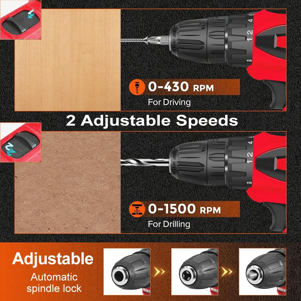 EAFC 2-Speed Electric Hand Drill Screwdriver 60N.M Cordless Power Drills Woodworking Home DIY Electric Drill Control Power Set - view 4