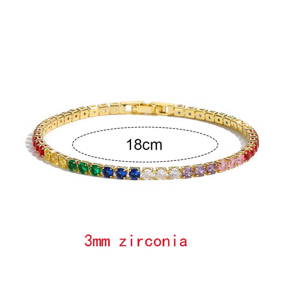 18K vergoldet neue Regenbogen CZ Tennis Armbänder für Frauen Armreif bunte Zirkonia Femme Braut Hochzeit Schmuck Geschenk – Detail 5