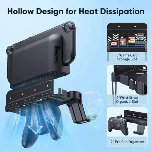 Imagen 2 del producto Soporte de pared de Metal para Nintendo Switch 2 2025, estante organizador con 10 ranuras para tarjetas de juego con soportes de suspensión Joycon