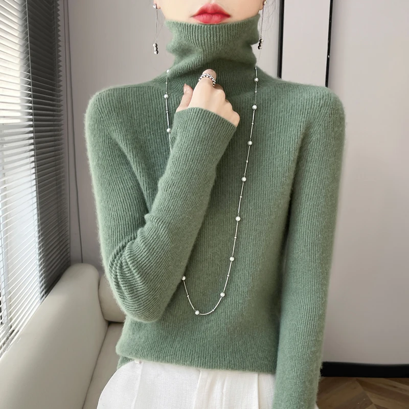 2024 Autumn Winter Cashmere sweater Women Solid Turtleneck Cashmere Sweater Casual Cashmere Sweater Women