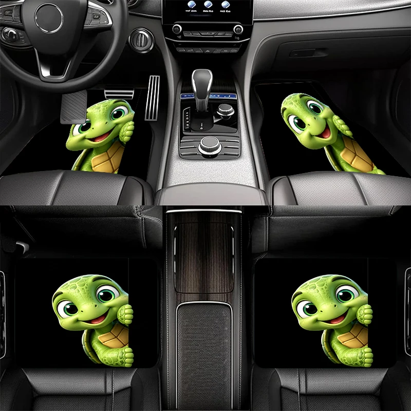 Car Floor Mats 4Piece Set Cute Turtle Pattern Crystal Velvet Antislip Comfortable Easy Clean Universal Ideal for Thanksgiving