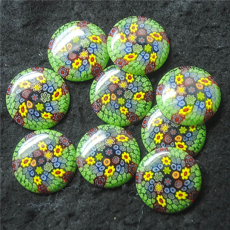 7PCS New Millefiori Glass Cabochons Round Shape 23MM DIY Jewelry Beads Cabs Green Colors For Jewelry Making Accessories