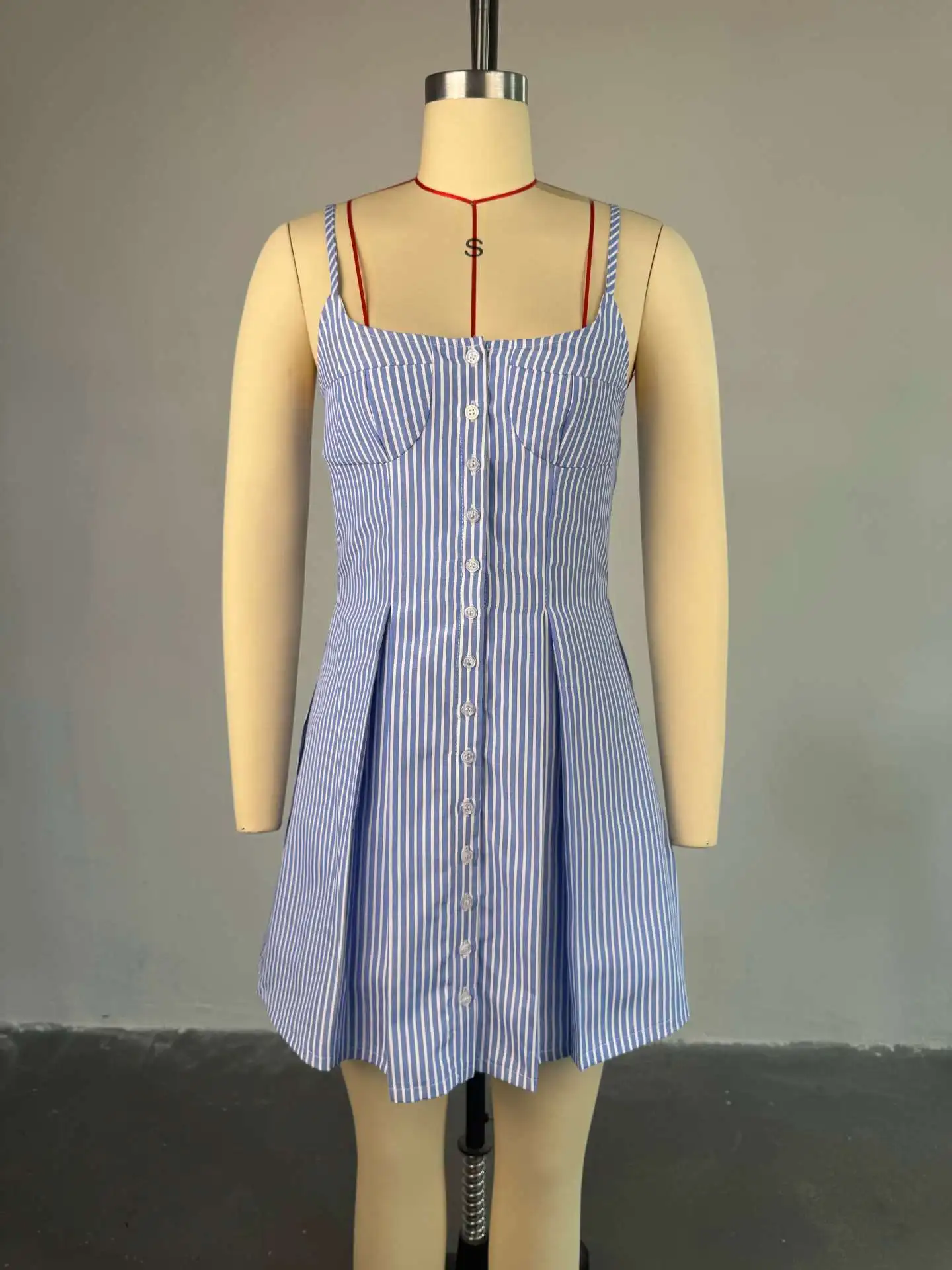 

2026 summer new fashionable and elegant blue striped A-line irregular strap dress Matching Sets Dashiki Africa Clothing