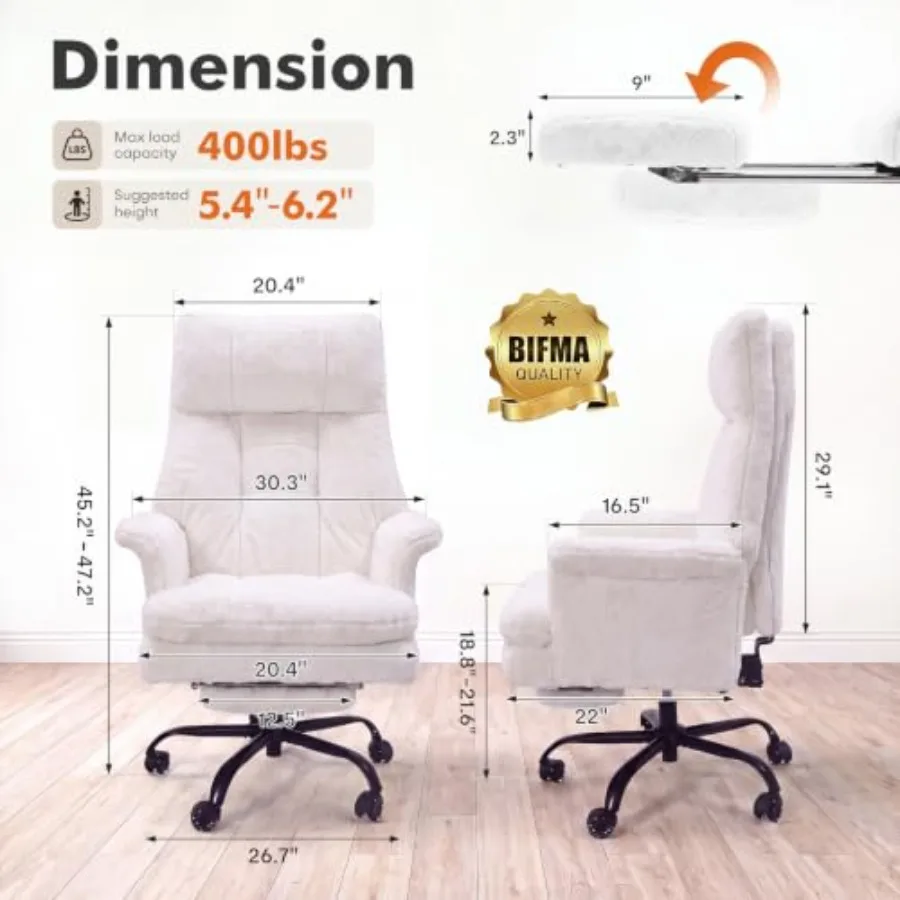 Office chair with teddy fleece upholstery, wide criss-cross legged design, flip armrests, soft gray finish, ultra-plush comfort