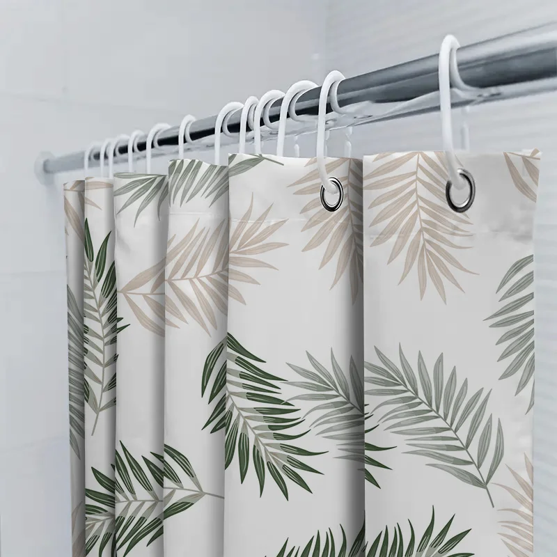 الأخضر يترك دش الستار ديكور المنزل مقاوم للماء الحمام الستائر الزخرفية الأبيض الأخضر الأزهار أحواض استحمام الطباعة دش #5