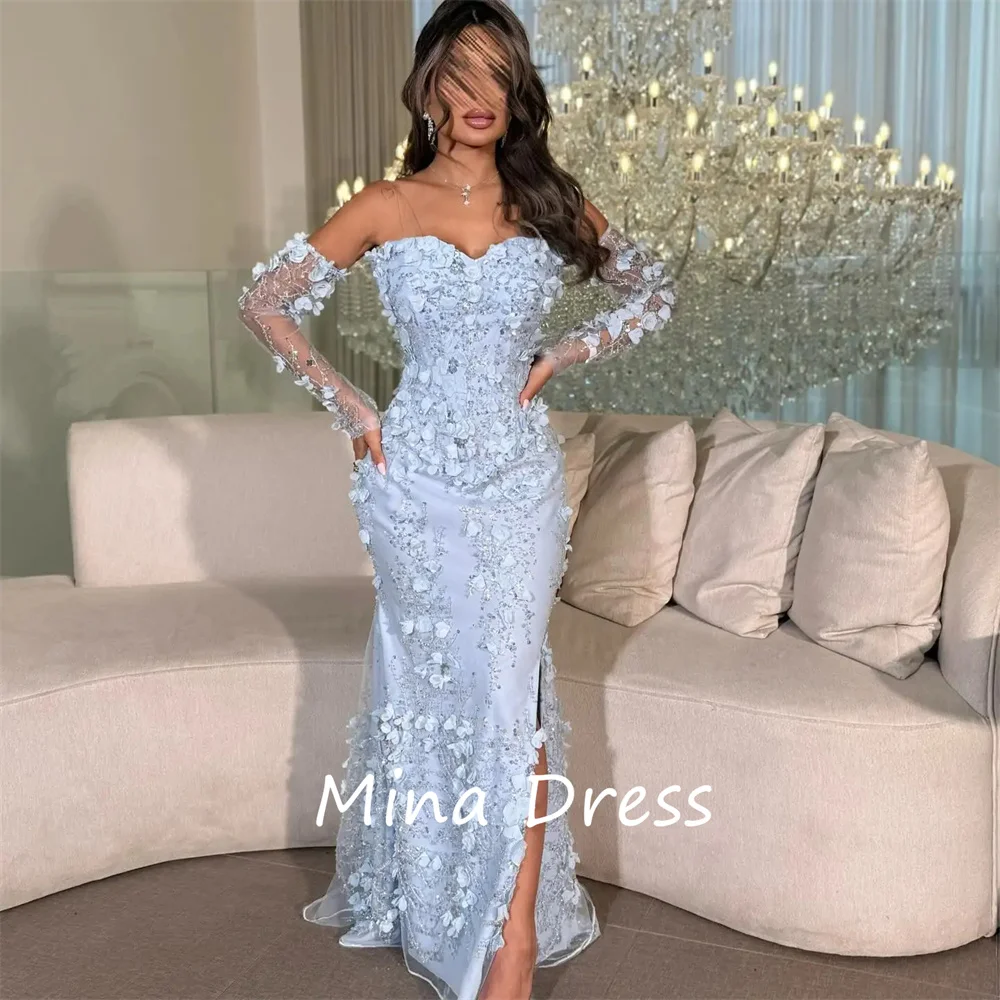 

Mina Customized Custom Sweetheart Evening Dress Exquisite 3D Flower Lace Sequin Applique Mermaid Ball Gown Side Slit Backless Dr