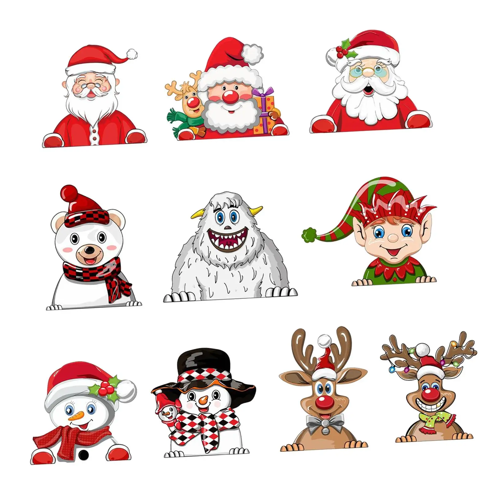 10Pcs Christmas Car Window Decals Xmas Decor Waterproof Cartoon Car Stickers Windshield Stickers for Glass Wall Trucks