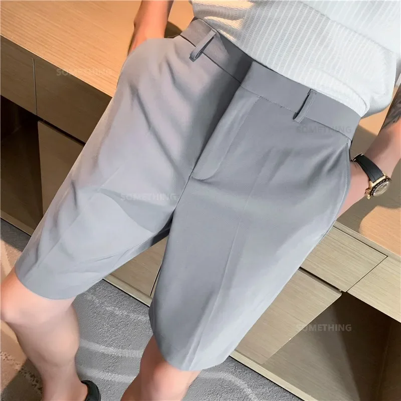 New Summer Thin White Shorts Men\'s Straight Korean Style Fashion Business Solid Color Casual Baggy Suit Shorts Male