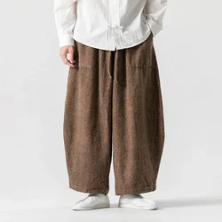 2024 Autumn Fashion Korean Corduroy Wide-Leg Pants Man Loose Casual Solid Color Male Sweatpants Streetwear Straight Trousers