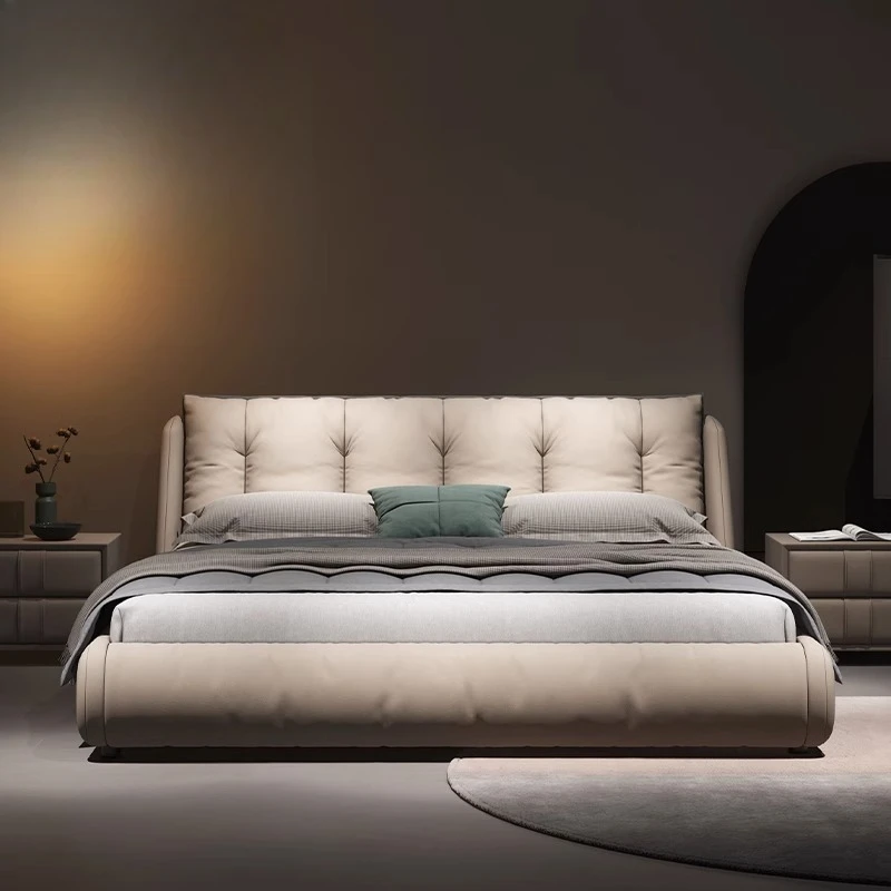 180x200cm Modern Master Bedroom 2 People Bed Composite Leather Comfortable Down Bag Double Beds Luxury Headboard Twin Furniture
