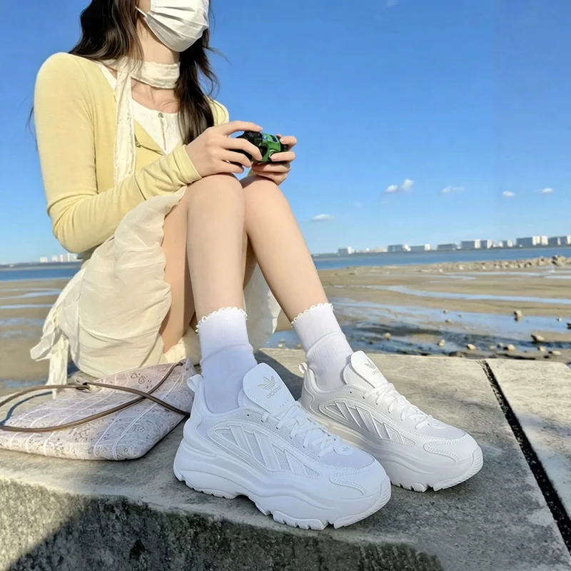 Adidas Three Leaf Clover Women's Shoes - OZGAIA, White, Fashionable, Retro, Mesh Material Trendy, Versatile Sport Shoes IG6047