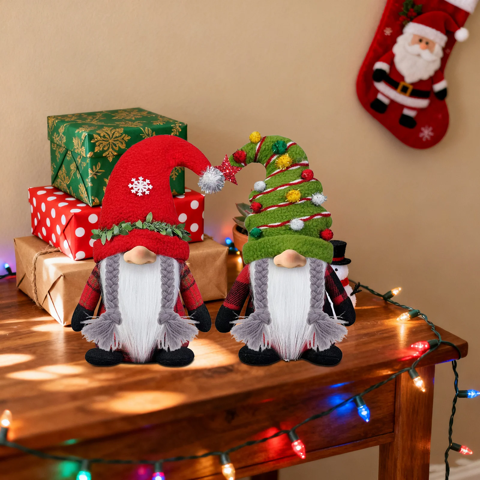 Petite décoration de noël Gnome rouge vert, chapeau de père noël, ornement de vacances mignon, Accent saisonnier pour la maison, décoration de noël