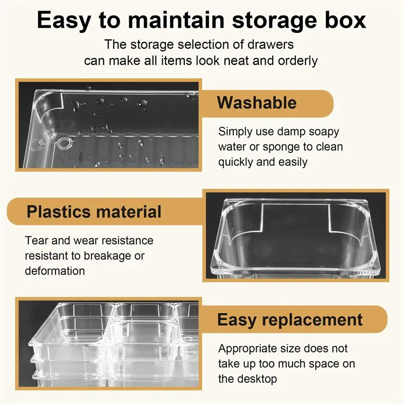 ABGG-9 Pcs Clear Drawer Organizer Trays Assorted 4-Size Drawer Dividers, Versatile Storage Boxes Makeup Organiser Set
