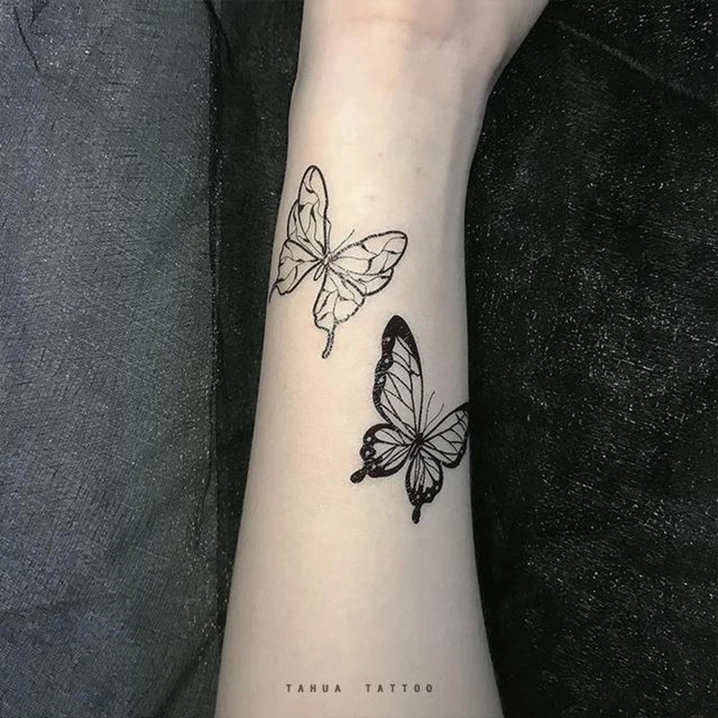 Black Watercolor Butterfly Waterproof Temporary Tattoo Women Sticker Sexy Fashion Line Flower Arm Fake Tattoo Tatouage Ephemere
